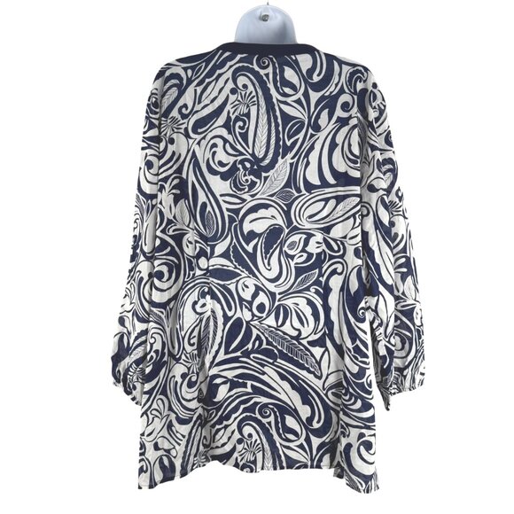 Talbots Tunic Top 2X Paisley Blue White Cotton V-Neck Lightweight NWT TP-3419 - Picture 4 of 8